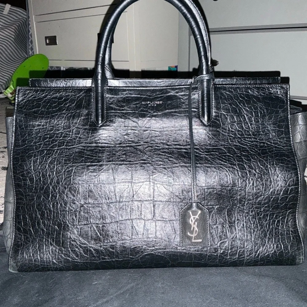 Saint Laurent Textured Croc Embossed Rive Gauche Authentic Bag